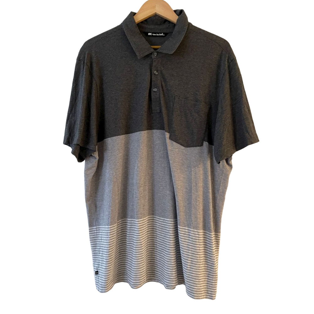 Travis Mathew Size XL Mens Colorblock Stripe Golf Polo Shirt Pocket Short Sleeve
